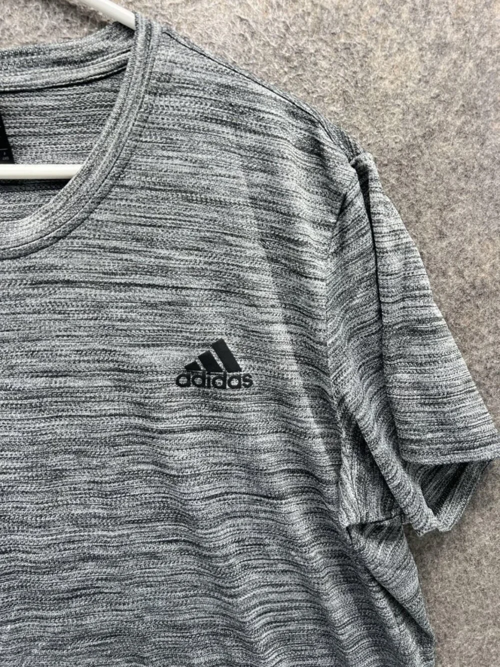 Adidas Shirt Mens XL Gray Short Sleeve Striped Running Athletic Performance Top